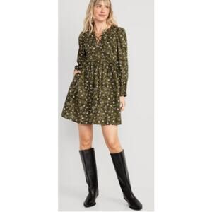 Old Navy Corset Front Tie Floral Dress XL Pockets Spring Cottage Prairie Green